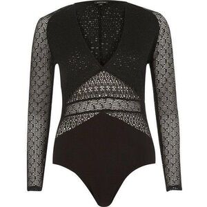 Nwot river island Black Long-Sleeve Knit Bodysuit uk8 us4